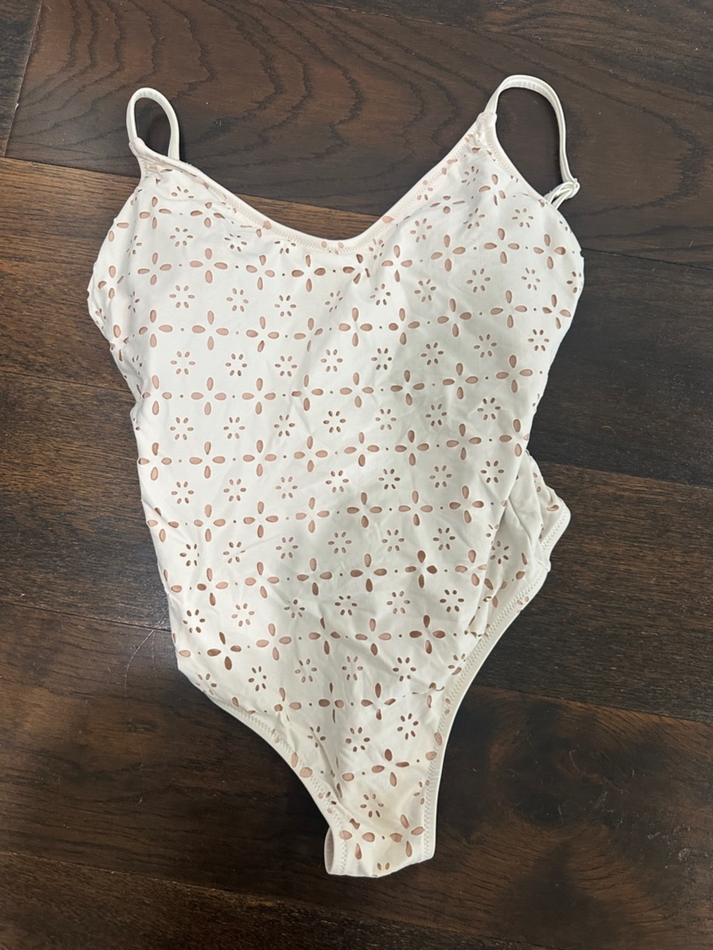 J. Crew Cream Eyelet One-Piece Swimsuit with Tan Underlay